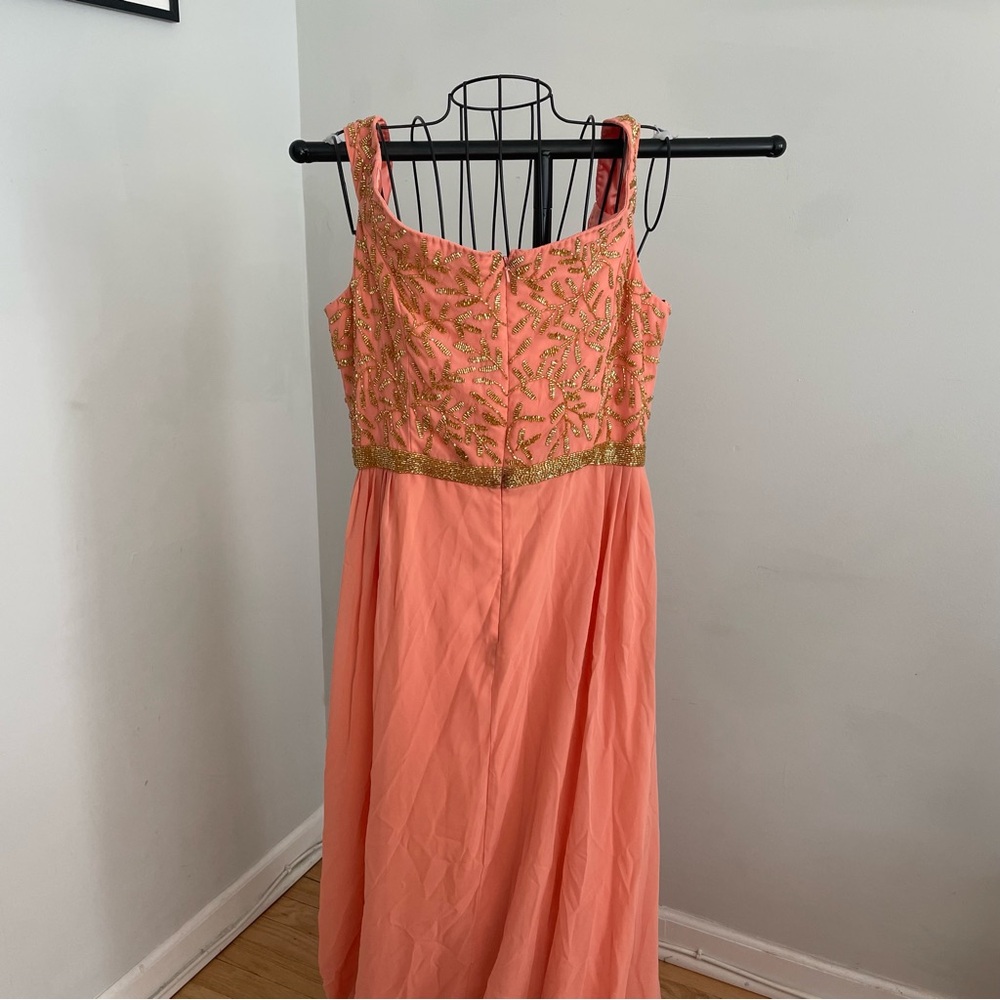 Chic Coral and Gold Evening Dress - Picture 5 of 6